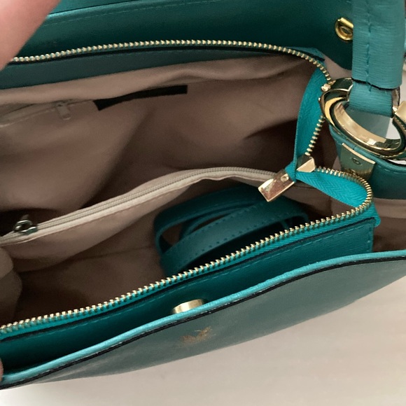 Vera Pelle Teal Leather Satchel with Gold Accents - Picture 3 of 9